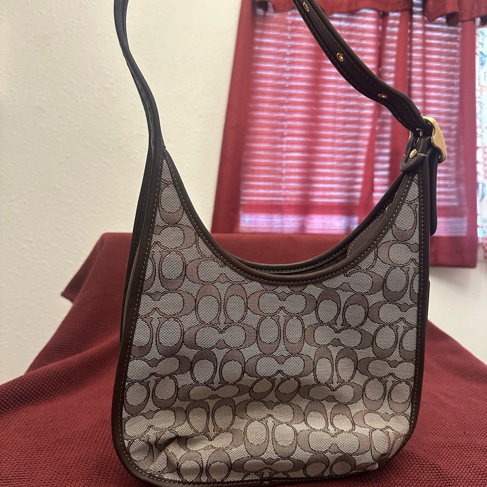 Coach Brown and Cream Monogram Shoulder Bag